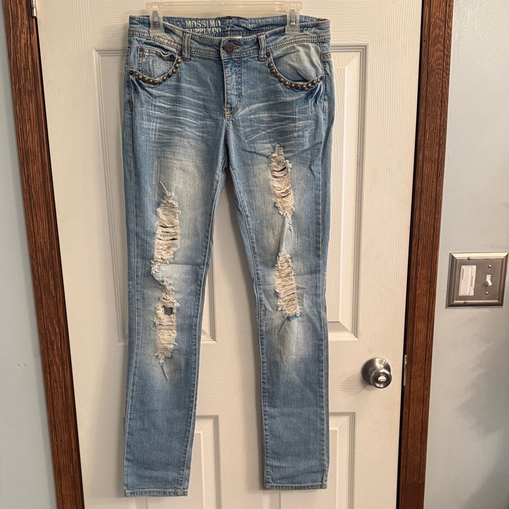 Mossimo Supply Co. Women's Distressed Blue Skinny Jeans‎